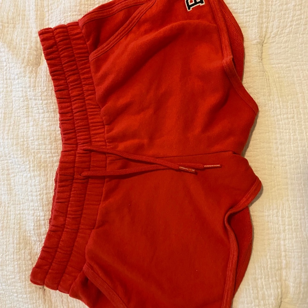 VS pink comfy shorts in the color red